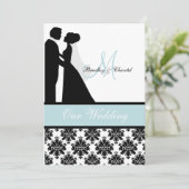 Faire-part de mariage bleu de couples de mariage (Debout devant)