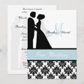Faire-part de mariage bleu de couples de mariage (Devant / Derrière)