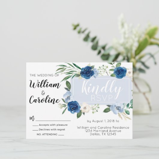 Faire-part de mariage bleu de la marine (Debout devant)