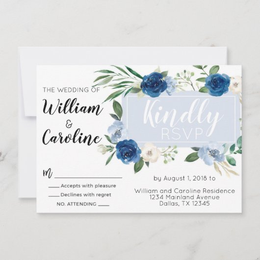 Faire-part de mariage bleu de la marine (Devant)