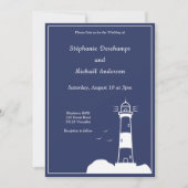 Faire-part de mariage bleu de la marine phare (Devant)