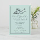 Faire-part de mariage bleu de Mermaid Beach (Debout devant)