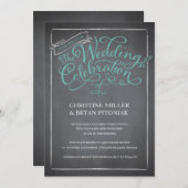 Faire-part de mariage Bleu de script de tableau no (Devant / Derrière)