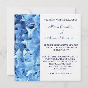 Faire-part de mariage bleu d'hortensia