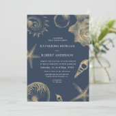 Faire-part de mariage bleu doré de mariage sur la  (Debout devant)