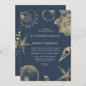 Faire-part de mariage bleu doré de mariage sur la  (Devant / Derrière)