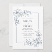 Faire-part de mariage bleu Dusty vintage (Devant)