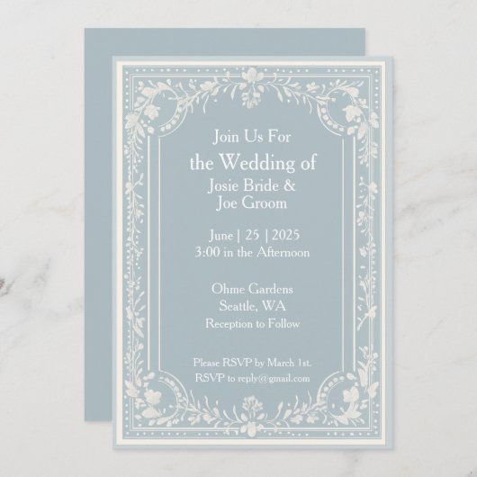 Faire-part de mariage bleu édouardien (Devant / Derrière)