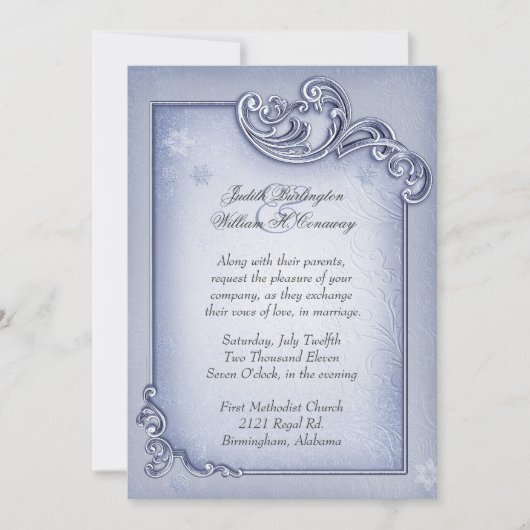 Faire-part de mariage bleu élégant d'hiver (Devant)