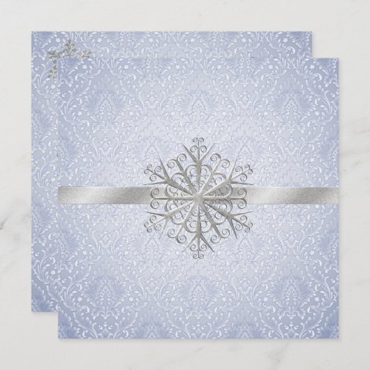 Faire-part de mariage bleu élégant d'hiver (Devant / Derrière)