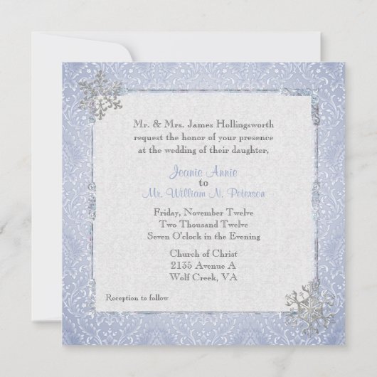 Faire-part de mariage bleu élégant d'hiver (Dos)