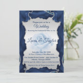 Faire-part de mariage bleu et argent (Debout devant)