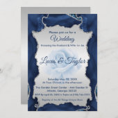 Faire-part de mariage bleu et argent (Devant / Derrière)