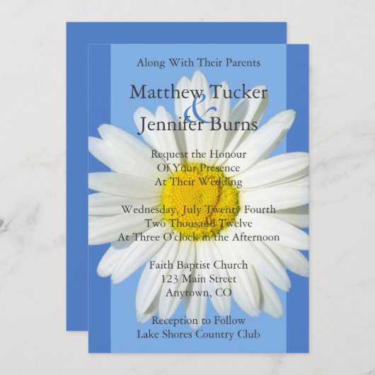 Faire-part de mariage Bleu et Blanc (Devant / Derrière)