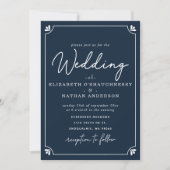 Faire-part de mariage bleu et blanc à l'écriture é (Devant)