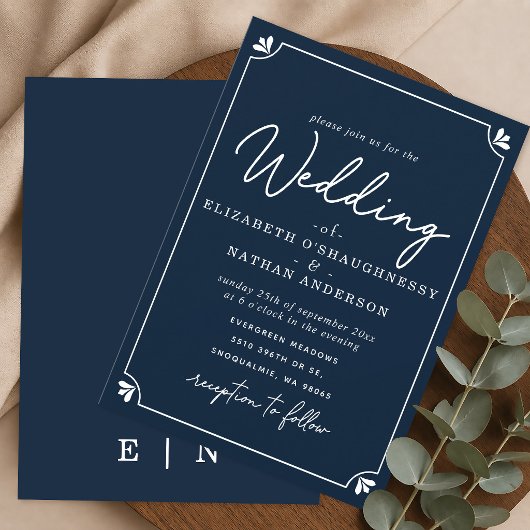 Faire-part de mariage bleu et blanc à l'écriture é