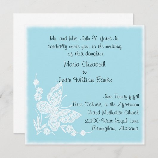 Faire-part de mariage bleu et blanc de carré de (Devant / Derrière)