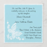 Faire-part de mariage bleu et blanc de carré de