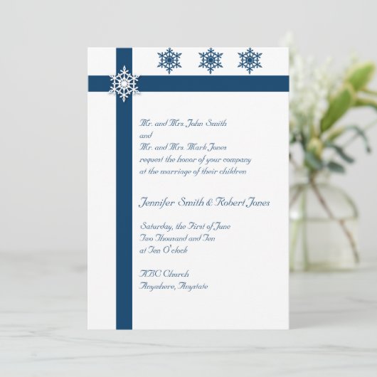 Faire-part de mariage bleu et blanc de flocon de (Debout devant)