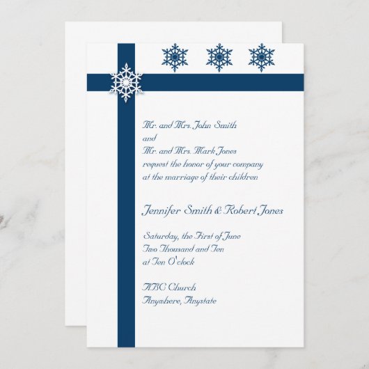 Faire-part de mariage bleu et blanc de flocon de (Devant / Derrière)