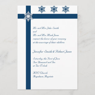 Faire-part de mariage bleu et blanc de flocon de