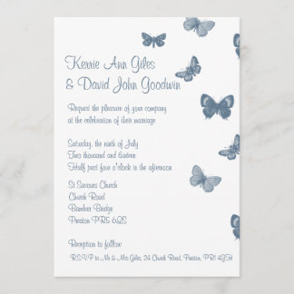 Faire-part de mariage bleu et blanc de papillon