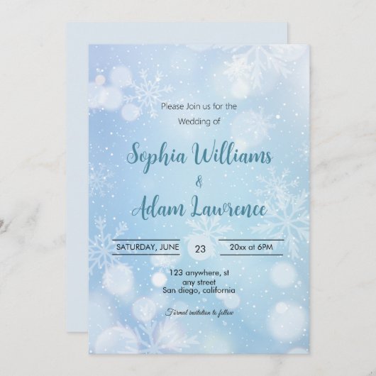 Faire-part de mariage Bleu Et Blanc D'Hiver (Devant / Derrière)