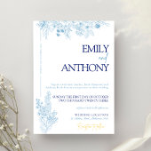 Faire-part de mariage bleu et blanc fleuri