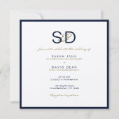 Faire-part de mariage bleu et blanc LUXE Monogramm (Devant)