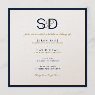 Faire-part de mariage bleu et blanc LUXE Monogramm