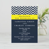 Faire-part de mariage bleu et jaune Chevron modern (Debout devant)