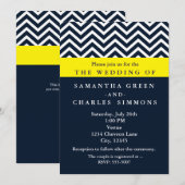 Faire-part de mariage bleu et jaune Chevron modern (Devant / Derrière)