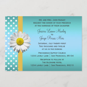 Faire-part de mariage bleu et jaune de marguerite