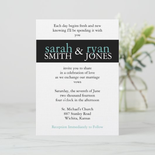 Faire-part de mariage bleu et noir (Debout devant)