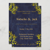 Faire-part de mariage bleu et or personnalisable (Devant / Derrière)