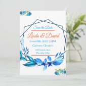 Faire-part de mariage bleu et orange (Debout devant)