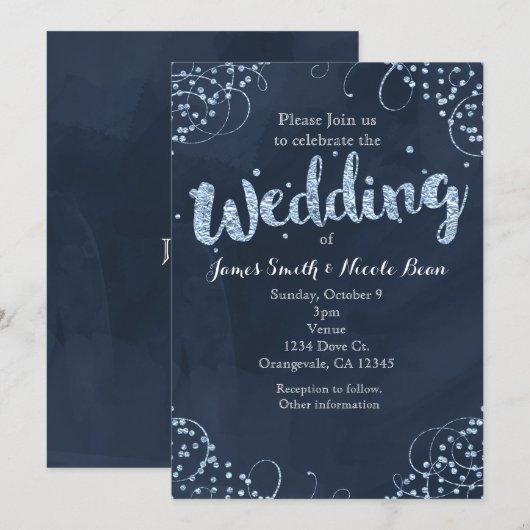Faire-part de mariage bleu et simple sur le thème (Devant / Derrière)