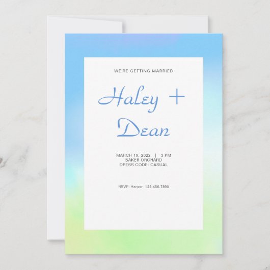Faire-part de mariage bleu et vert (Devant)