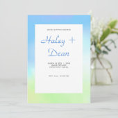 Faire-part de mariage bleu et vert (Debout devant)