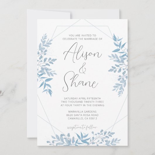 Faire-part de mariage bleu Eucalyptus (Devant)