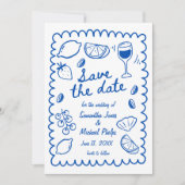 Faire-part de mariage bleu festif côtier "Save the (Devant)