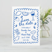 Faire-part de mariage bleu festif côtier "Save the (Debout devant)