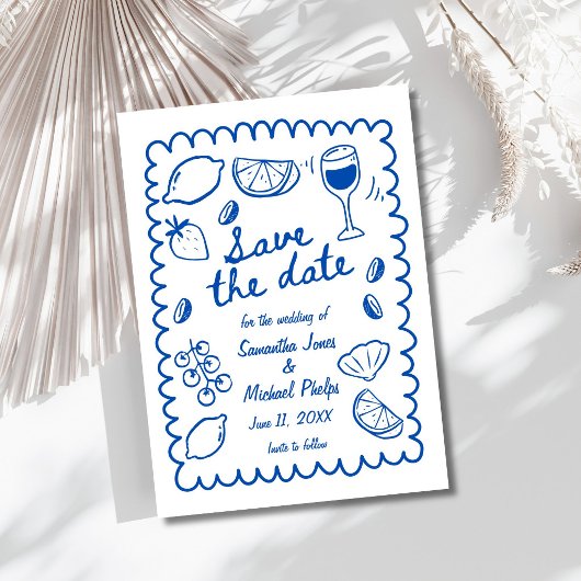 Faire-part de mariage bleu festif côtier "Save the