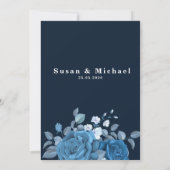 Faire-part de mariage bleu fleuri élégant (Dos)