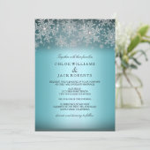 Faire-part de mariage bleu flocon de cristal neige (Debout devant)