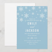 Faire-part de mariage bleu flocon de neige moderne (Devant / Derrière)