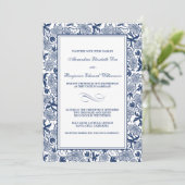 Faire-part de mariage bleu Floral (Debout devant)