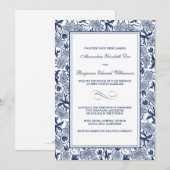 Faire-part de mariage bleu Floral (Devant / Derrière)