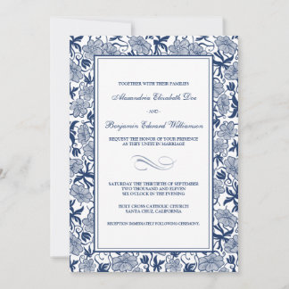 Faire-part de mariage bleu Floral