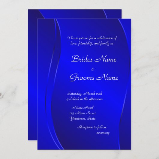 Faire-part de mariage bleu-foncé (Devant / Derrière)